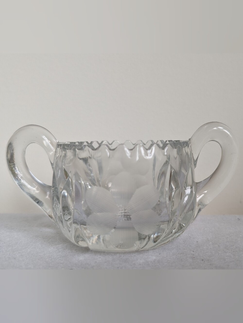 Vintage Crystal Sugar Bowl With Flowers